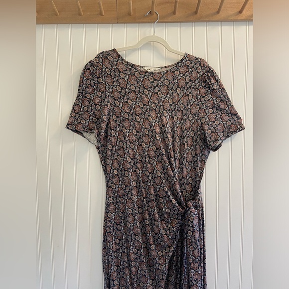 Boden Tie Front Midi Dress Short Sleeve Black Floral Paisley All Over Print 20R - Picture 3 of 14